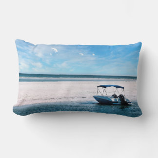 Coastal Boat Wall Art Minimalist Ocean Blue Lumbar Cushion