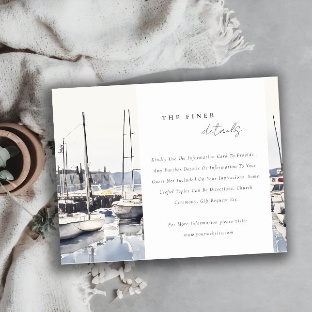 Coastal Boats at Harbour Seascape Wedding Details Enclosure Card (Creator Uploaded)