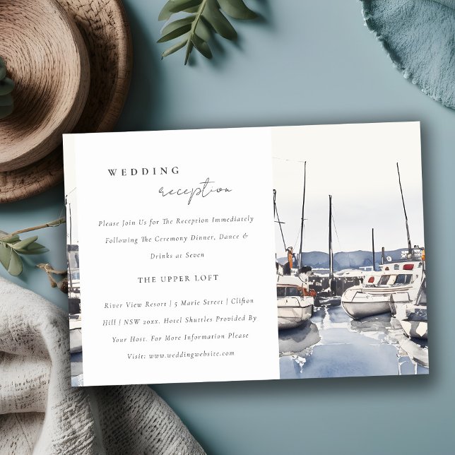 Coastal Boats at Harbour Seascape Wedding Receptio Enclosure Card (Creator Uploaded)