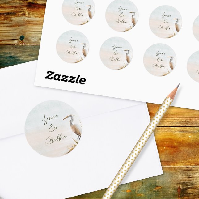 Coastal Boho Egret Wedding Names Stickers (Creator Uploaded)