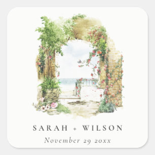 Coastal Botanical Arch Sand Beach Seascape Wedding Square Sticker