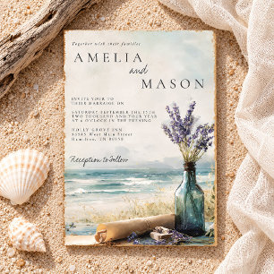 Coastal Bottle in the Sand Beach Wedding Invitation