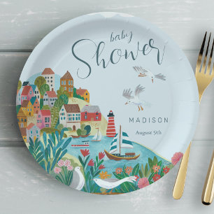 Coastal boy baby shower party paper plate