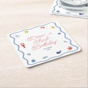 Coastal Boys Birthday Square Paper Coaster