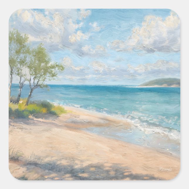 Coastal Breeze Fine Art Beach Print Square Sticker (Front)