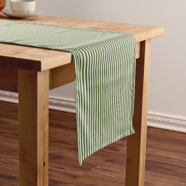 Coastal Breeze Fine Ticking Deep Olive Short Table Runner (In Situ)