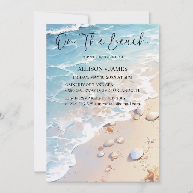 Coastal Breeze: Watercolor Beach Wedding Invitation (Front)