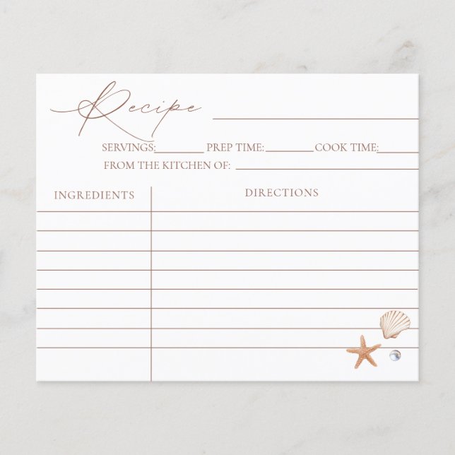 Coastal Bridal Shower Recipe Cards (Front)