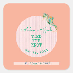 Coastal Bridal Shower Seahorse Stripe Square Sticker