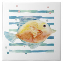 COASTAL BRIGHT WATERCOLOR TROPICAL FISH,  BEACH 
