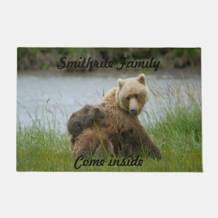 Coastal Brown Bear Sow and Triplets  Doormat