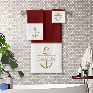 Coastal Burgundy Nautical Bath Towel Set