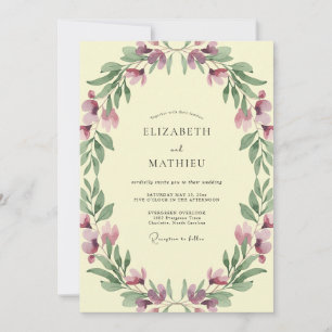 Coastal Butter Plum Wreath Wedding Invitation