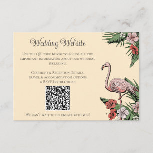 Coastal Butter Yellow Flamingo Wedding QR Card