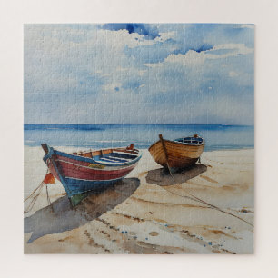 "Coastal Calm" A Restful Watercolour Boat Seascape Jigsaw Puzzle