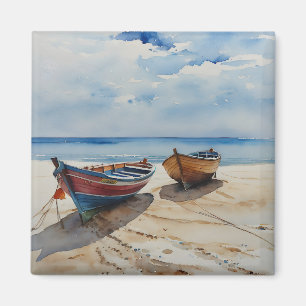 "Coastal Calm" A Restful Watercolour Boat Seascape Magnet