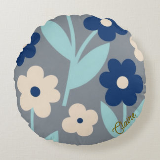 Coastal Calm Florals | Indigo & Turquoise pattern Round Cushion