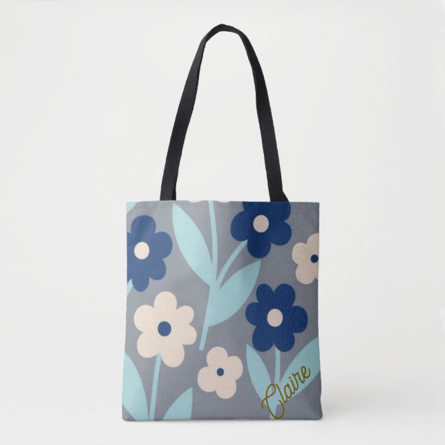 Coastal Calm Florals | Indigo & Turquoise pattern Tote Bag (Front)