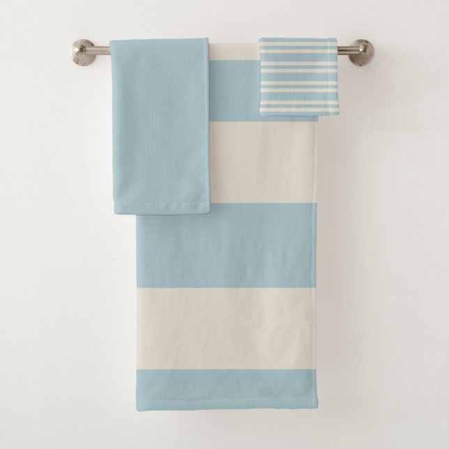 Coastal Calm Modern Blue & White Bath Towel Set (Insitu)