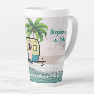 Coastal Camping Retro Trailer Personalised Latte Mug