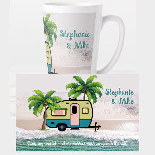 Coastal Camping Retro Trailer Personalised Latte Mug