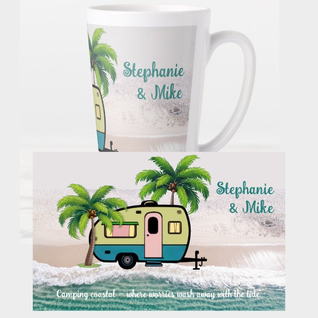 Coastal Camping Retro Trailer Personalised Latte Mug (Creator Uploaded)