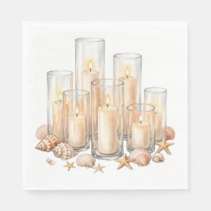 Coastal Candle Seashell Watercolor Napkin