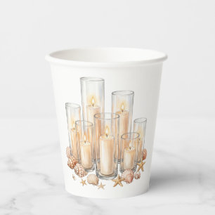 Coastal Candle Seashell Watercolor Paper Cups