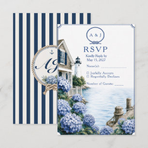Coastal Cape Cod Hydrangea Cottage Wedding RSVP Card