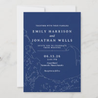 Coastal Cape Cod Map Wedding Invitation