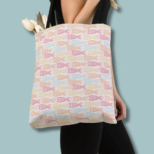 Coastal catch fish pattern tote bag
