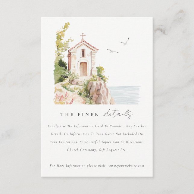 Coastal Catholic Watercolor Church Wedding Details Enclosure Card (Front)