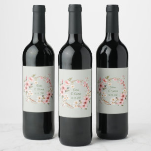 Coastal Charm Floral Wreath Wine Label