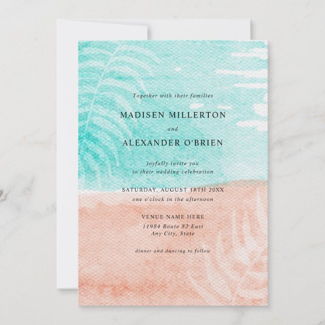 Coastal Charm Watercolor Wedding Invitation (Front)