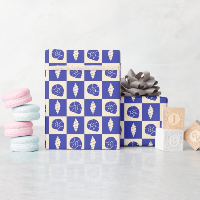 Coastal Check Pattern Navy Wrapping Paper Roll  (Baby Shower)