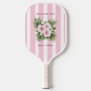 Coastal Chic Beach Club Pink Stripe Tropical Pickleball Paddle