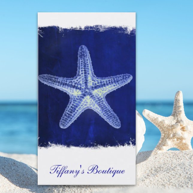 coastal chic beach rustic nautical blue starfish business card (coastal chic beach rustic nautical blue starfish business card)