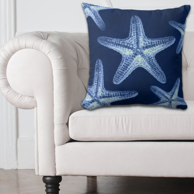 coastal chic beach rustic nautical blue starfish cushion (coastal chic beach rustic nautical blue starfish throw pillow)