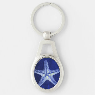 coastal chic beach rustic nautical blue starfish key ring