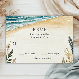 Coastal Chic Beach Watercolor Wedding RSVP Card