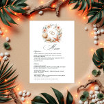 Coastal Chic Beach Wedding Menu<br><div class="desc">Enhance your coastal-themed wedding with this elegant "Coastal Chic" menu card. Featuring a beautifully crafted wreath of seashells, starfish, florals, and gold rings, this design brings sophistication and seaside charm to your reception tables. Perfect for beach or tropical weddings, this customisable menu is a stylish way to showcase your delicious...</div>