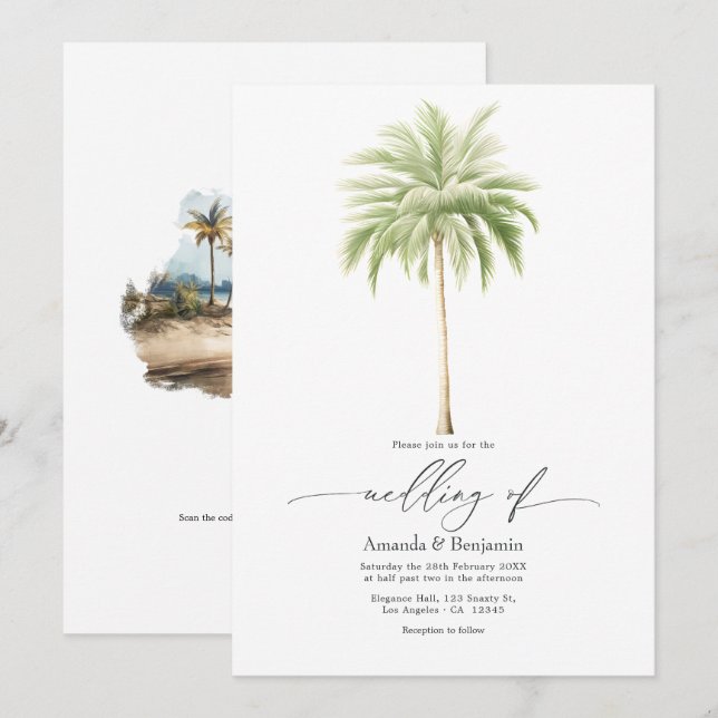 Coastal Chic Beach Wedding QR Code Invitation (Front/Back)
