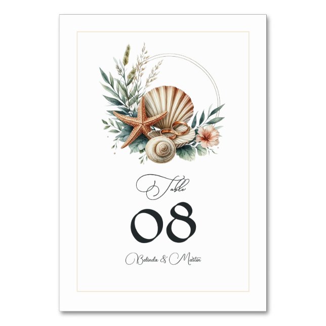 Coastal Chic Beach Wedding Table Number (Front)