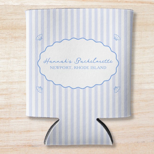 Coastal Chic Blue Bachelorette Seersucker Shell Can Cooler (Creator Uploaded)