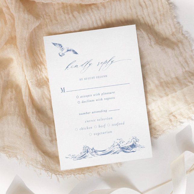Coastal Chic Blue Meal Options Wedding RSVP Card (Creator Uploaded)