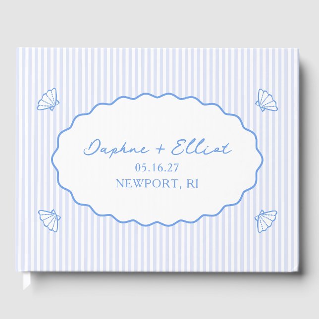 Coastal Chic Blue Nautical Personalised Wedding Guest Book (Front)