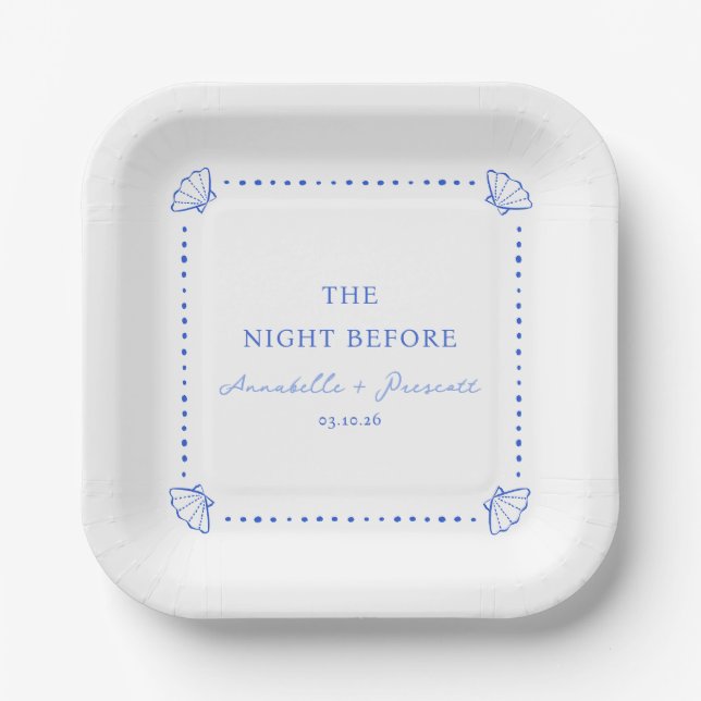 Coastal Chic Blue Personalised Rehearsal Dinner Paper Plate (Front)