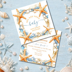Coastal chic Blue Sea You Soon Baby shower Invitation