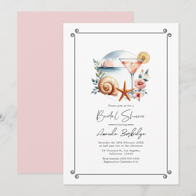 Coastal Chic Blush Pink Bridal Shower Invitation (Front/Back)