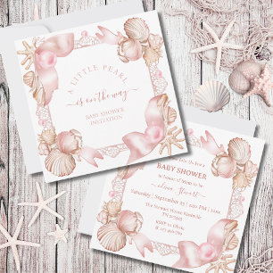 Coastal chic blush pink pearl Baby Shower Invitation